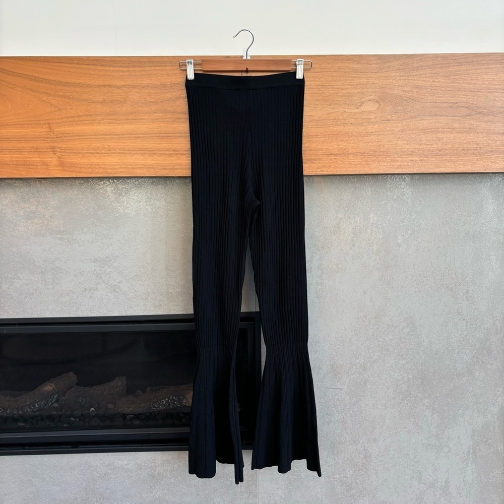NWOT Sandro Noe Flare Rib-knit Flare Pants In Black, Size 36/ US 4 - Picture 12 of 14